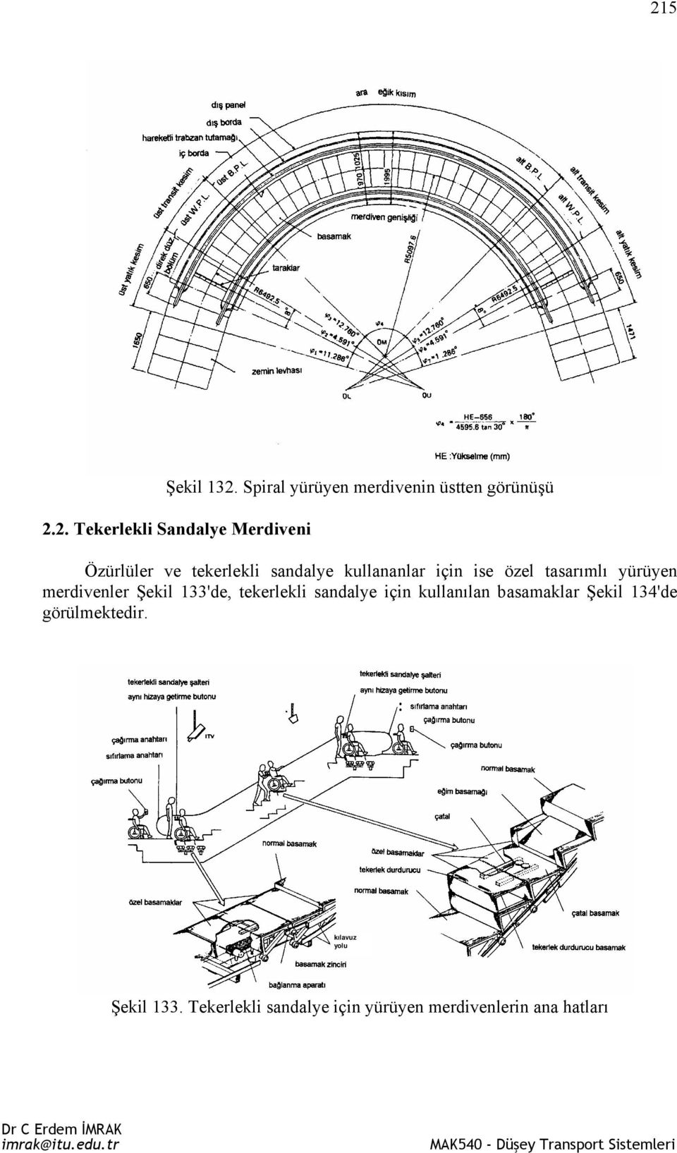 merdivenler Şekil 133'de, tekerlekli sandalye için kullanılan basamaklar Şekil 134'de