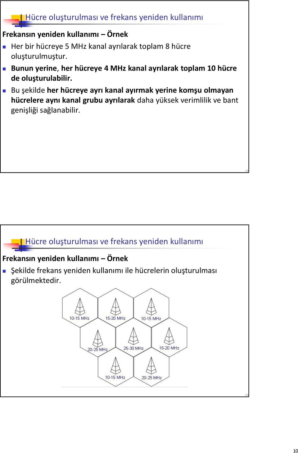 Bu şekilde her hücreye ayrı kanal ayırmak yerine komşu olmayan hücrelere aynı kanal grubu ayrılarak daha yüksek verimlilik ve bant genişliği