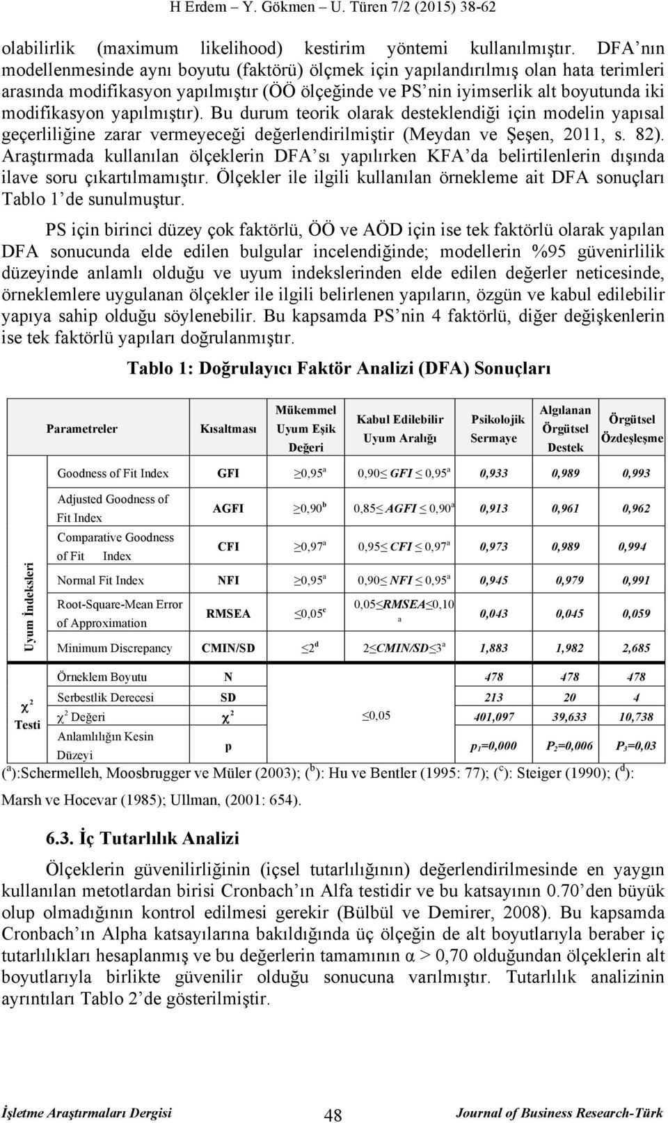 yapılmıştır). Bu durum teorik olarak desteklendiği için modelin yapısal geçerliliğine zarar vermeyeceği değerlendirilmiştir (Meydan ve Şeşen, 2011, s. 82).