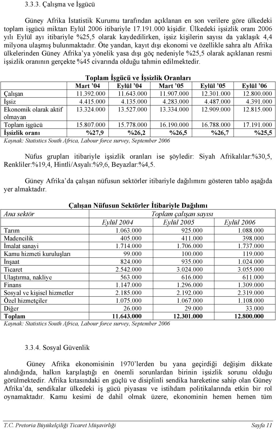 Öte yandan, kayıt dışı ekonomi ve özellikle sahra altı Afrika ülkelerinden Güney Afrika ya yönelik yasa dışı göç nedeniyle %25,5 olarak açıklanan resmi işsizlik oranının gerçekte %45 civarında olduğu