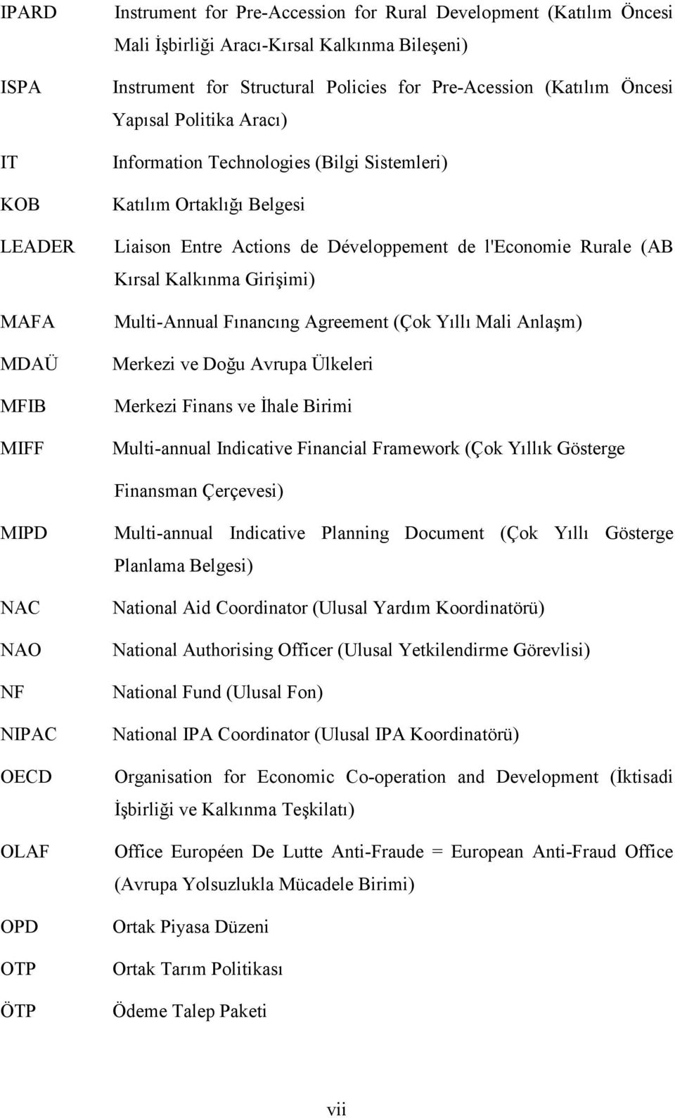 Kalkınma Girişimi) Multi-Annual Fınancıng Agreement (Çok Yıllı Mali Anlaşm) Merkezi ve Doğu Avrupa Ülkeleri Merkezi Finans ve Đhale Birimi Multi-annual Indicative Financial Framework (Çok Yıllık