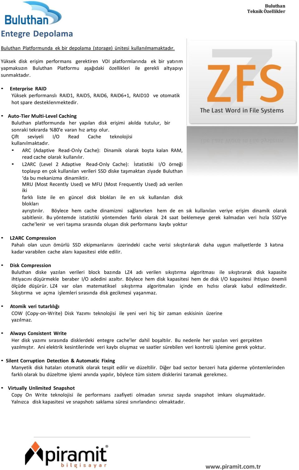 Enterprise RAID Yüksek performanslı RAID1, RAID5, RAID6, RAID6+1, RAID10 ve otomatik hot spare desteklenmektedir.