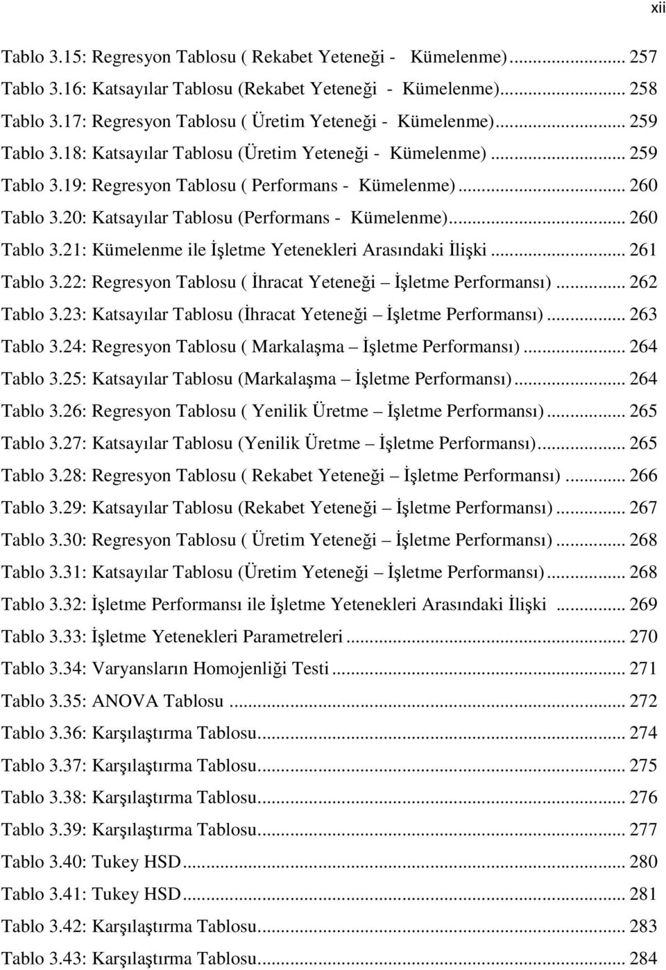 20: Katsayılar Tablosu (Performans - Kümelenme)... 260 Tablo 3.21: Kümelenme ile İşletme Yetenekleri Arasındaki İlişki... 261 Tablo 3.22: Regresyon Tablosu ( İhracat Yeteneği İşletme Performansı).