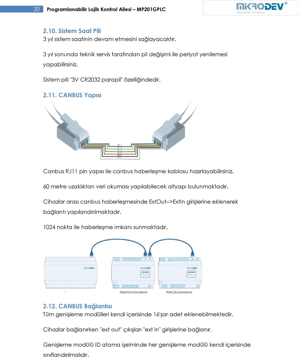 CANBUS Yapısı Canbus RJ11 pin yapısı ile canbus haberleşme kablosu hazırlayabilirsiniz. 60 metre uzaklıktan veri okuması yapılabilecek altyapı bulunmaktadır.