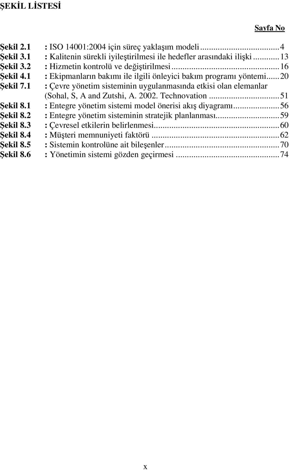 1 : Çevre yönetim sisteminin uygulanmasında etkisi olan elemanlar (Sohal, S, A and Zutshi, A. 2002. Technovation...51 Şekil 8.1 : Entegre yönetim sistemi model önerisi akış diyagramı.