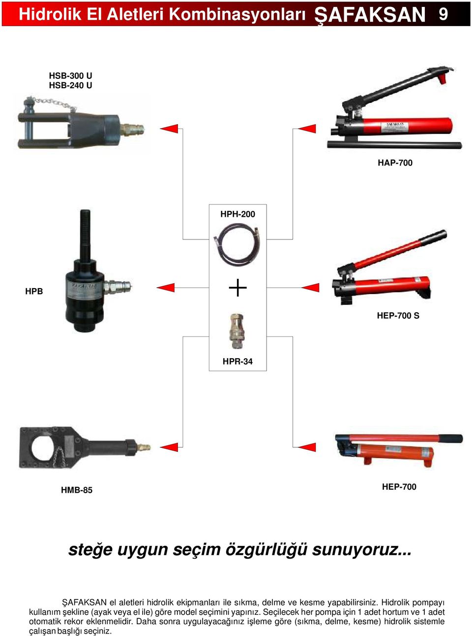 Hidrolik pompayı kullanım şekline (ayak veya el ile) göre model seçimini yapınız.