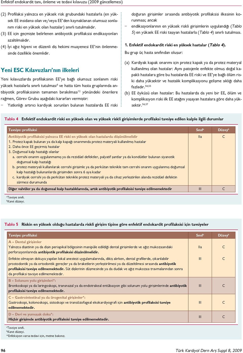 Yeni ESC Kılavuzları nın ilkeleri Yeni kılavuzlarda profilaksinin EE ye bağlı olumsuz sonlanım riski yüksek hastalarla sınırlı tutulması 6 ve hatta tüm hasta gruplarında antibiyotik profilaksisinin