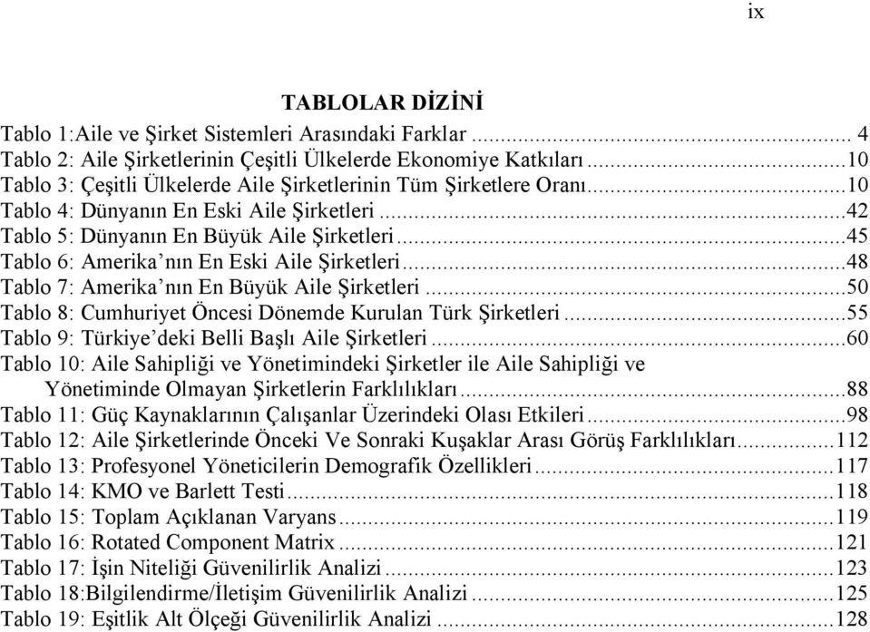 ..45 Tablo 6: Amerika nın En Eski Aile Şirketleri...48 Tablo 7: Amerika nın En Büyük Aile Şirketleri...50 Tablo 8: Cumhuriyet Öncesi Dönemde Kurulan Türk Şirketleri.