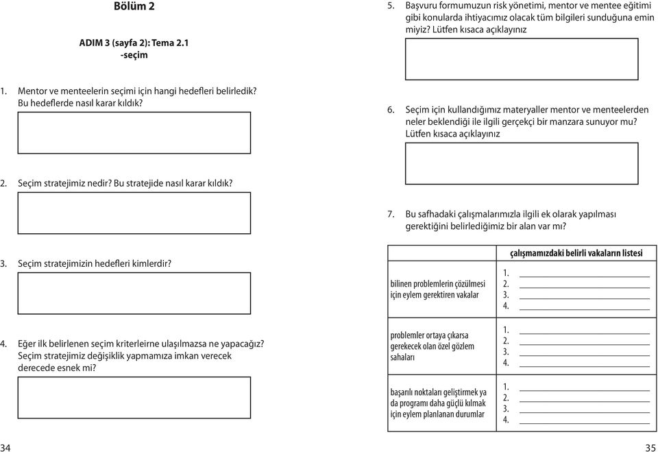 Seçim için kullandığımız materyaller mentor ve menteelerden neler beklendiği ile ilgili gerçekçi bir manzara sunuyor mu? Lütfen kısaca açıklayınız Seçim stratejimiz nedir?