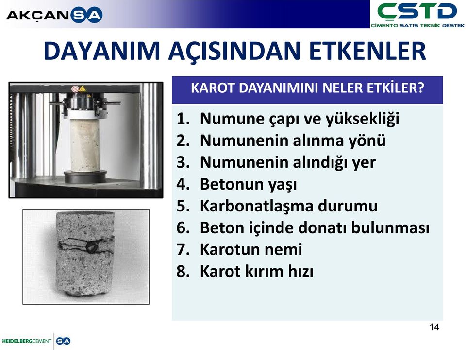 Numunenin alındığı yer 4. Betonun yaşı 5.