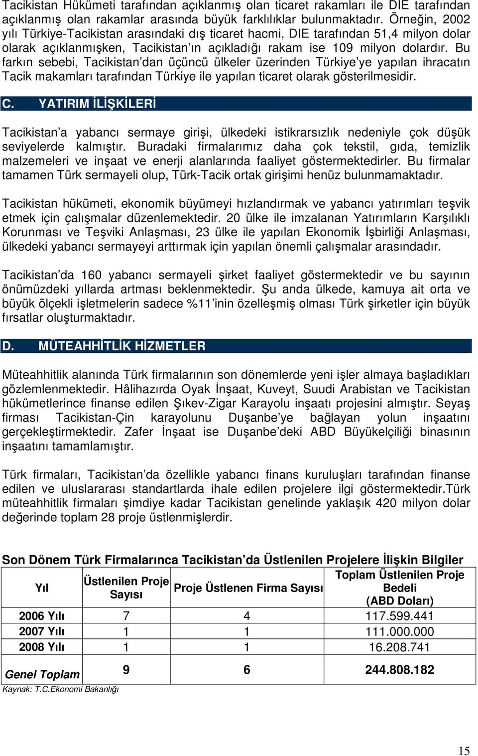 Bu farkın sebebi, Tacikistan dan üçüncü ülkeler üzerinden Türkiye ye yapılan ihracatın Tacik makamları tarafından Türkiye ile yapılan ticaret olarak gösterilmesidir. C.