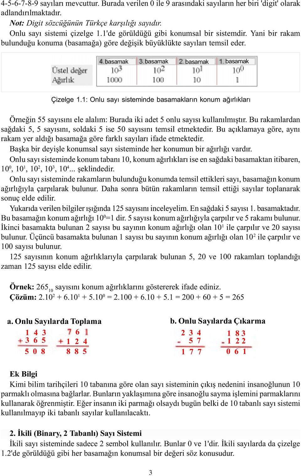 1: Onlu sayý sisteminde basamaklarýn konum aðýrlýklarý Örneðin 55 sayýsýný ele alalým: urada iki adet 5 onlu sayýsý kullanýlmýþtýr.