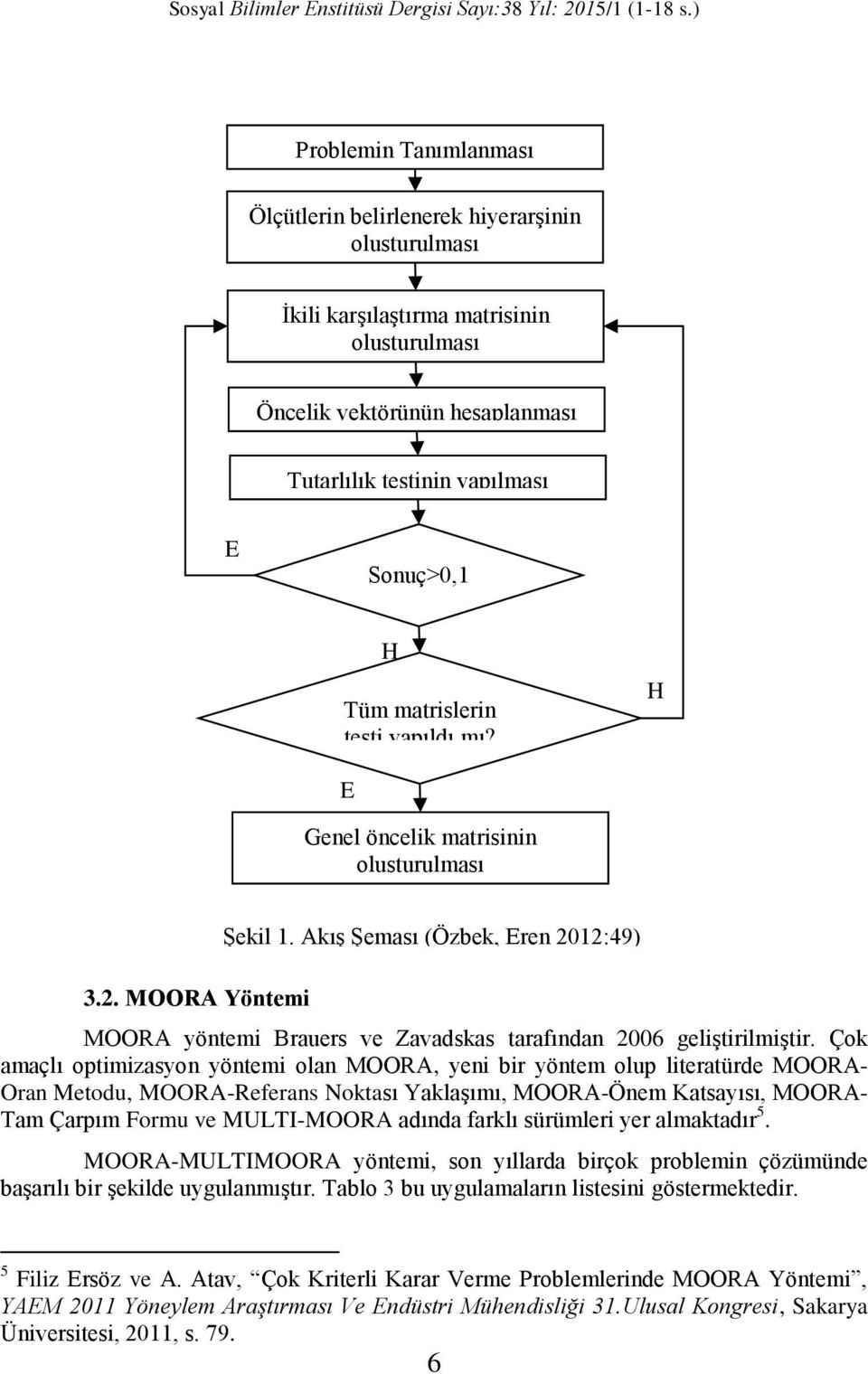 Tüm matrislerin testi yapıldı mı? H E Genel öncelik matrisinin oluşturulması 3.2. MOORA Yöntemi Şekil 1.