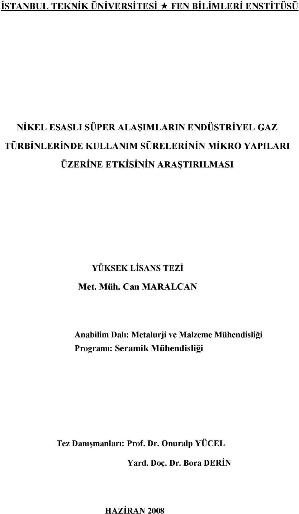 LİSANS TEZİ Met. Müh.