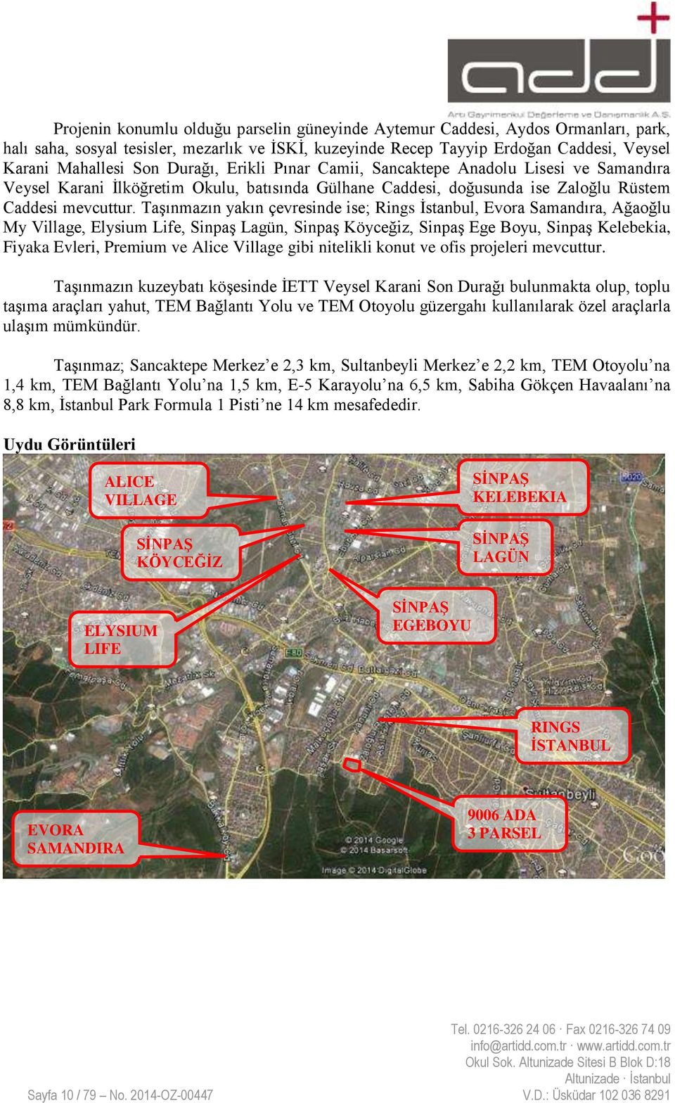 Taşınmazın yakın çevresinde ise; Rings İstanbul, Evora Samandıra, Ağaoğlu My Village, Elysium Life, Sinpaş Lagün, Sinpaş Köyceğiz, Sinpaş Ege Boyu, Sinpaş Kelebekia, Fiyaka Evleri, Premium ve Alice