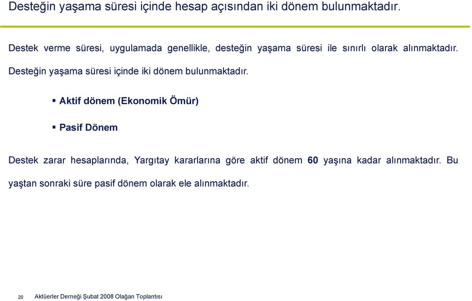 Desteğin yaşama süresi içinde iki dönem bulunmaktadır.