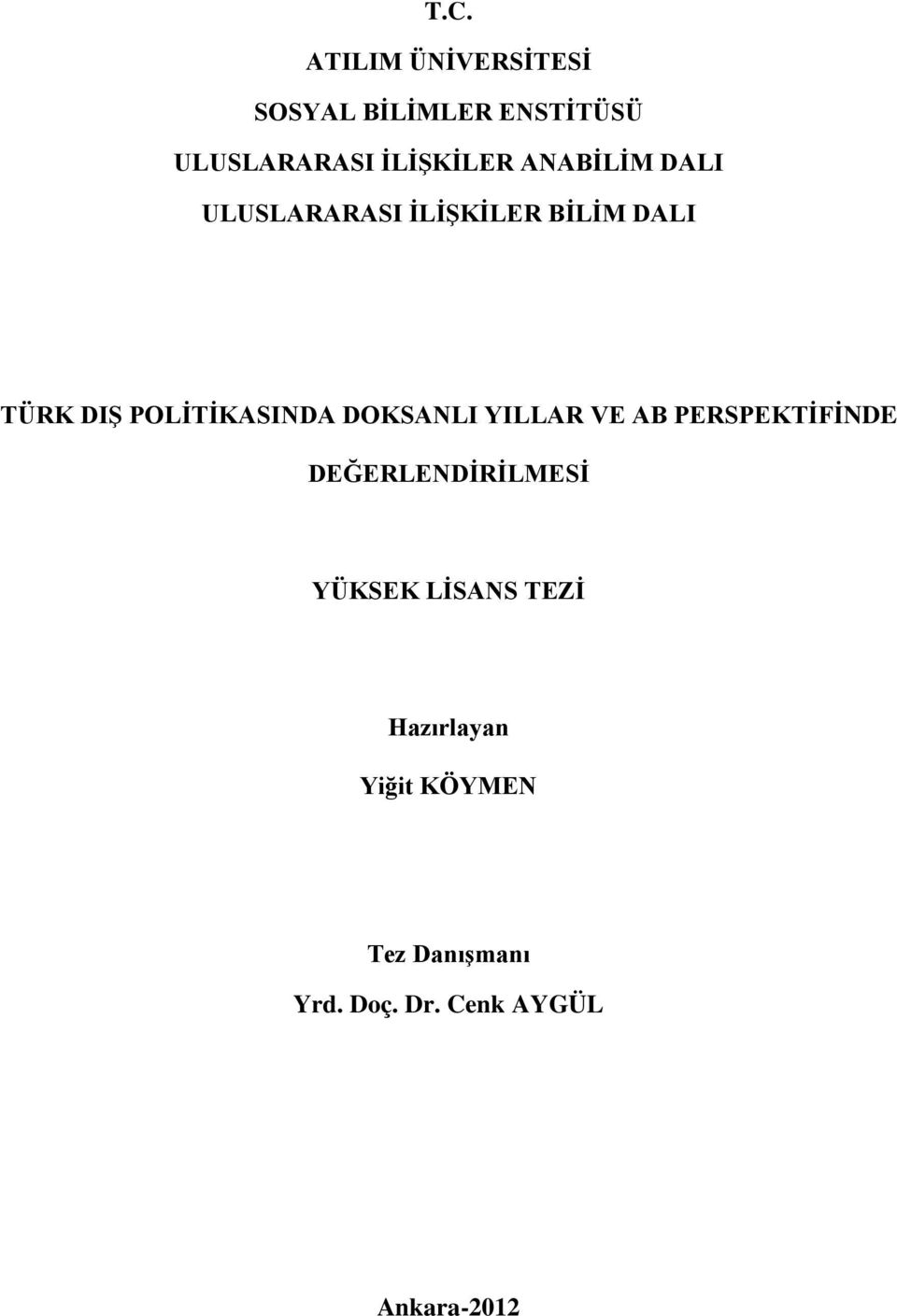 DOKSANLI YILLAR VE AB PERSPEKTİFİNDE DEĞERLENDİRİLMESİ YÜKSEK LİSANS TEZİ