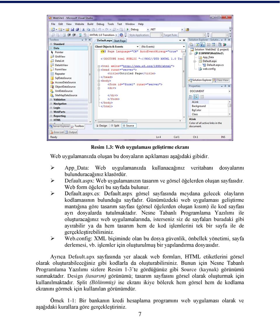 Web form öğeleri bu sayfada bulunur. Default.aspx.cs: Default.aspx görsel sayfasında meydana gelecek olayların kodlamasının bulunduğu sayfadır.