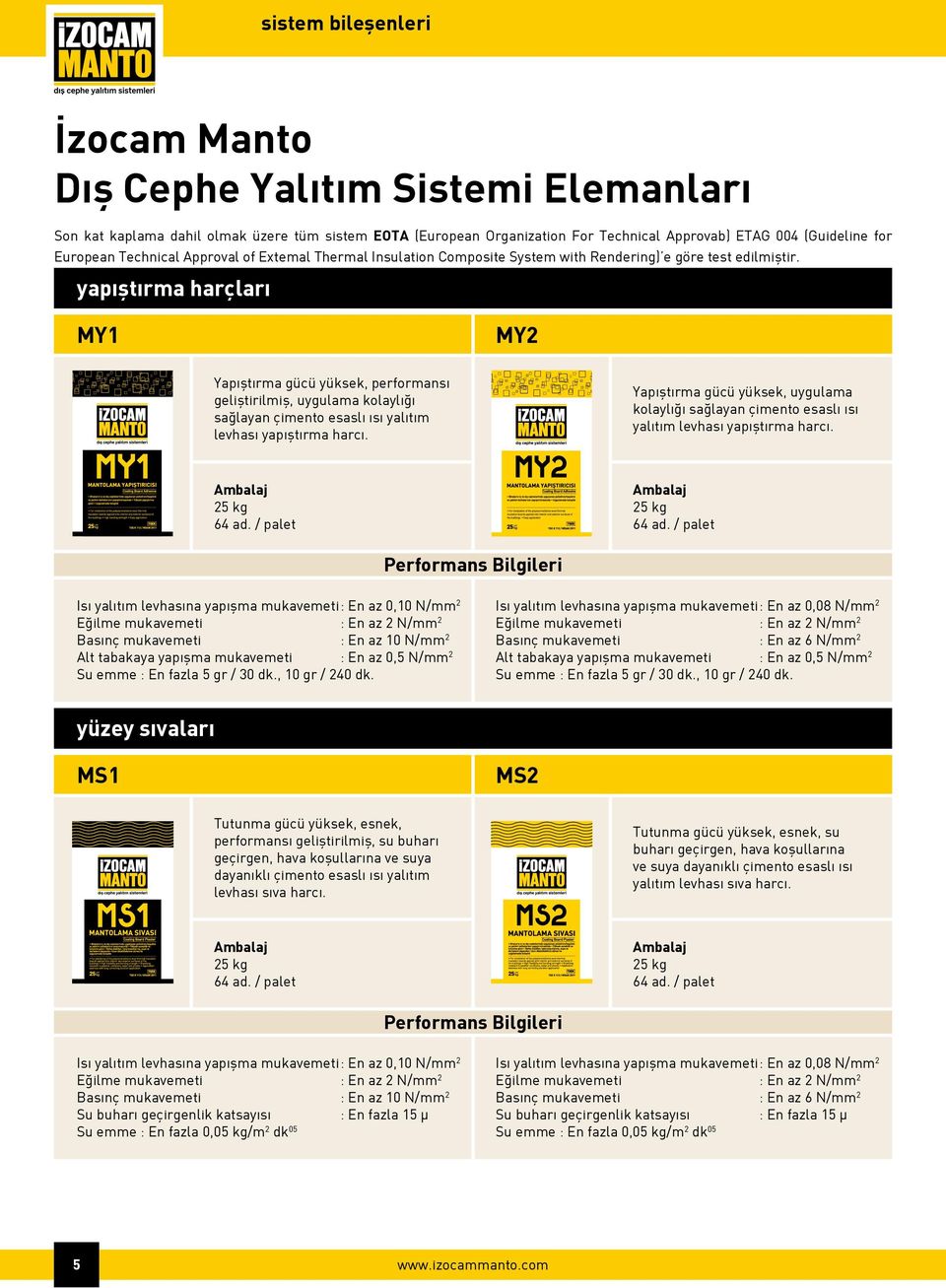 yapıştırma harçları MY1 MY2 Yapıştırma gücü yüksek, performansı geliştirilmiş, uygulama kolaylığı sağlayan çimento esaslı ısı yalıtım levhası yapıştırma harcı.