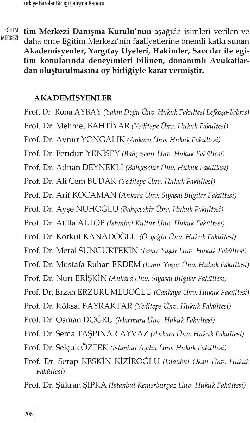 Hukuk Fakültesi) Prof. Dr. Aynur YONGALIK (Ankara Ünv. Hukuk Fakültesi) Prof. Dr. Feridun YENİSEY (Bahçeşehir Ünv. Hukuk Fakültesi) Prof. Dr. Adnan DEYNEKLİ (Bahçeşehir Ünv. Hukuk Fakültesi) Prof. Dr. Ali Cem BUDAK (Yeditepe Ünv.