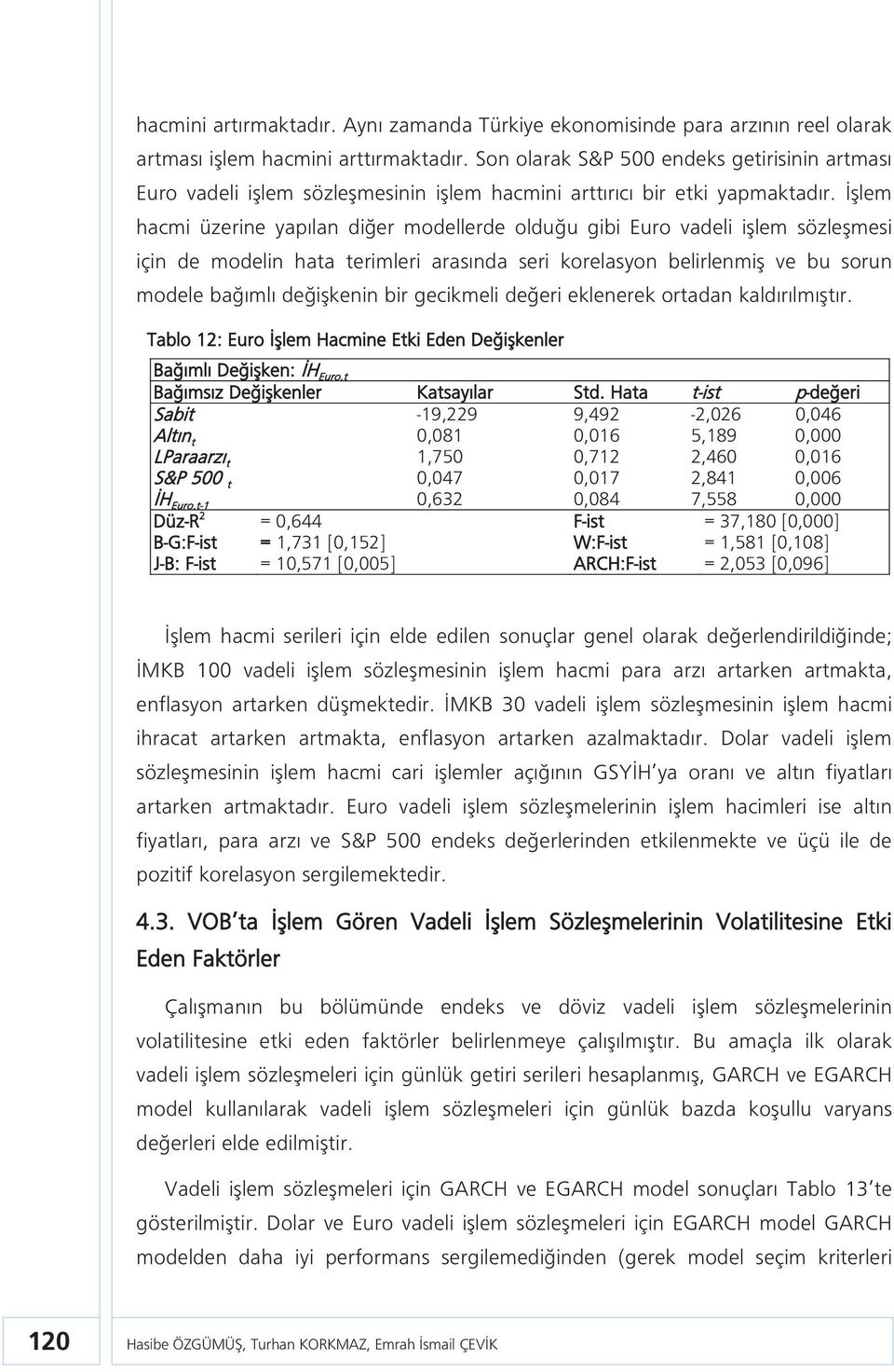 İşlem hacmi üzerine yapılan diğer modellerde olduğu gibi Euro vadeli işlem sözleşmesi için de modelin hata terimleri arasında seri korelasyon belirlenmiş ve bu sorun modele bağımlı değişkenin bir