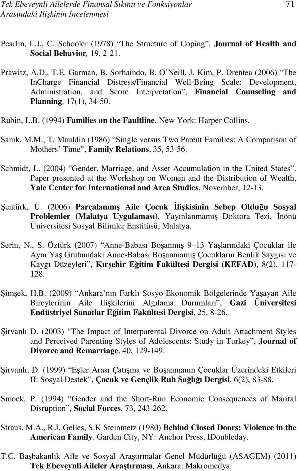 Drentea (2006) The InCharge Financial Distress/Financial Well-Being Scale: Development, Administration, and Score Interpretation, Financial Counseling and Planning, 17(1), 34-50. Rubin, L.B. (1994) Families on the Faultline.