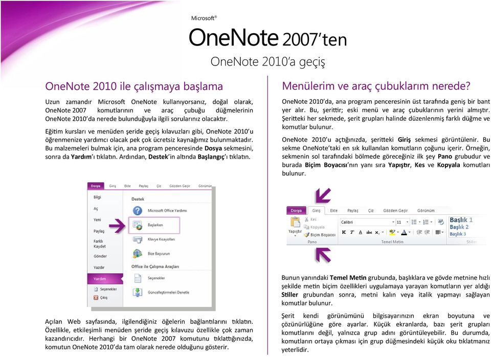 Bu malzemeleri bulmak için, ana program penceresinde Dosya sekmesini, sonra da Yardım ı tıklatın. Ardından, Destek in altında Başlangıç ı tıklatın. Menülerim ve araç çubuklarım nerede?