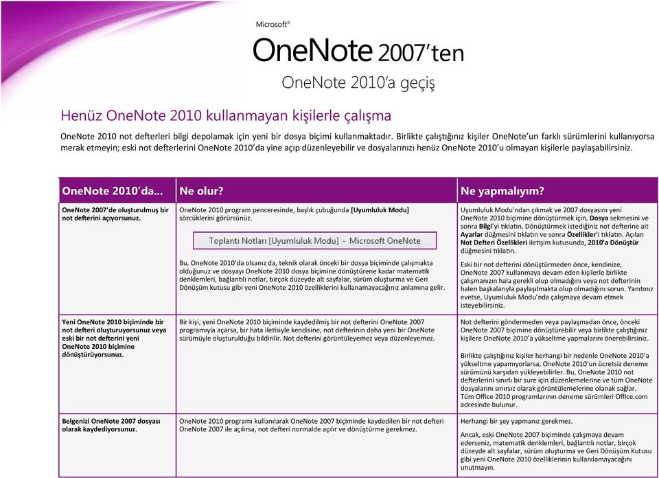 kişilerle paylaşabilirsiniz. OneNote 2010 da... Ne olur? Ne yapmalıyım? OneNote 2007 de oluşturulmuş bir not defterini açıyorsunuz.