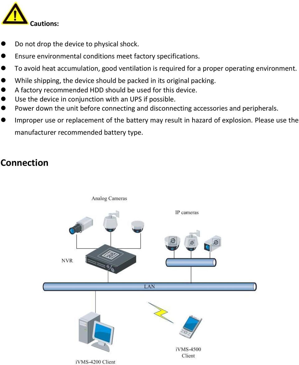 While shipping, the device should be packed in its original packing. A factory recommended HDD should be used for this device.