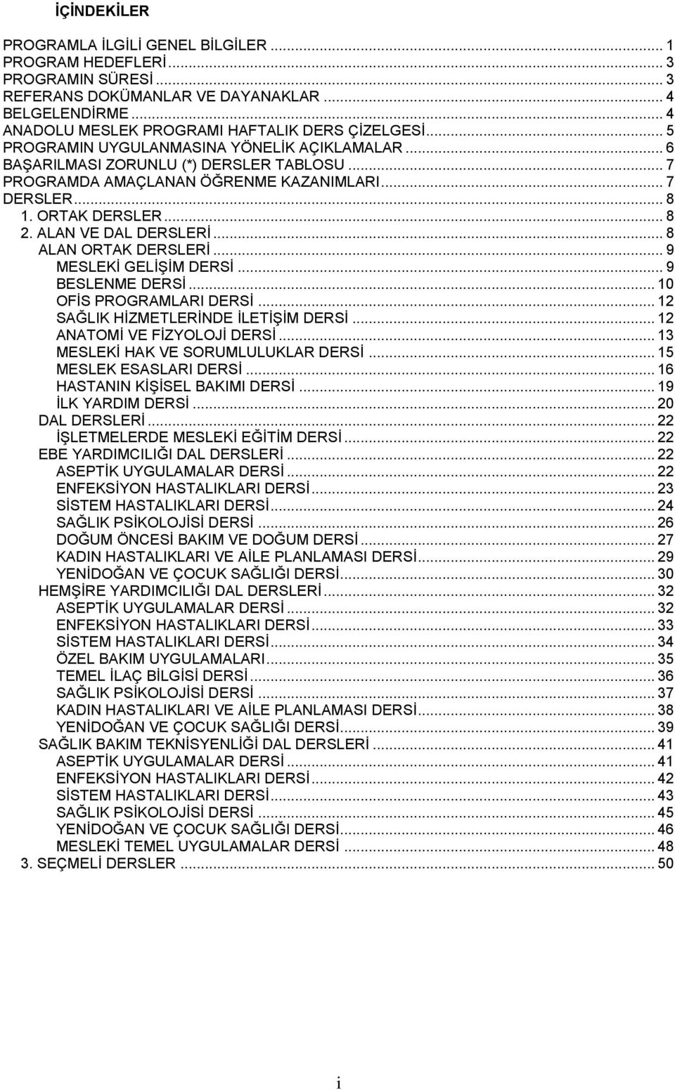 ALAN VE DAL DERSLERİ... 8 ALAN ORTAK DERSLERİ... 9 MESLEKİ GELİŞİM DERSİ... 9 BESLENME DERSİ... 10 OFİS PROGRAMLARI DERSİ... 12 SAĞLIK HİZMETLERİNDE İLETİŞİM DERSİ... 12 ANATOMİ VE FİZYOLOJİ DERSİ.