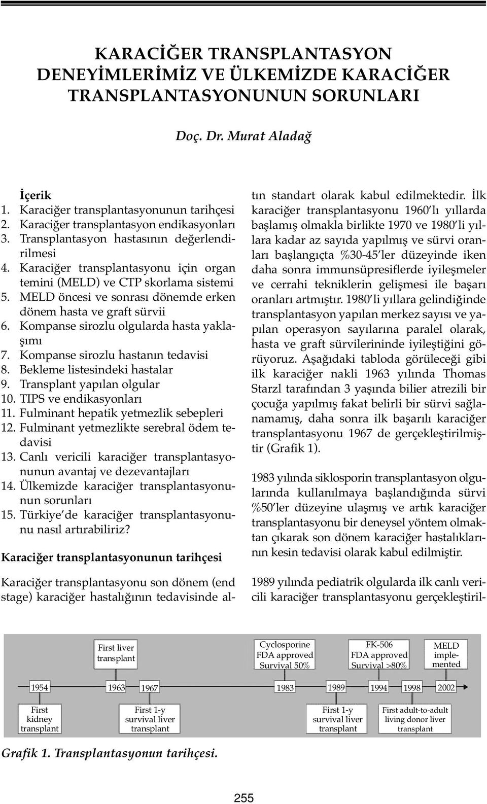 MELD öncesi ve sonrası dönemde erken dönem hasta ve graft sürvii 6. Kompanse sirozlu olgularda hasta yaklaşımı 7. Kompanse sirozlu hastanın tedavisi 8. Bekleme listesindeki hastalar 9.