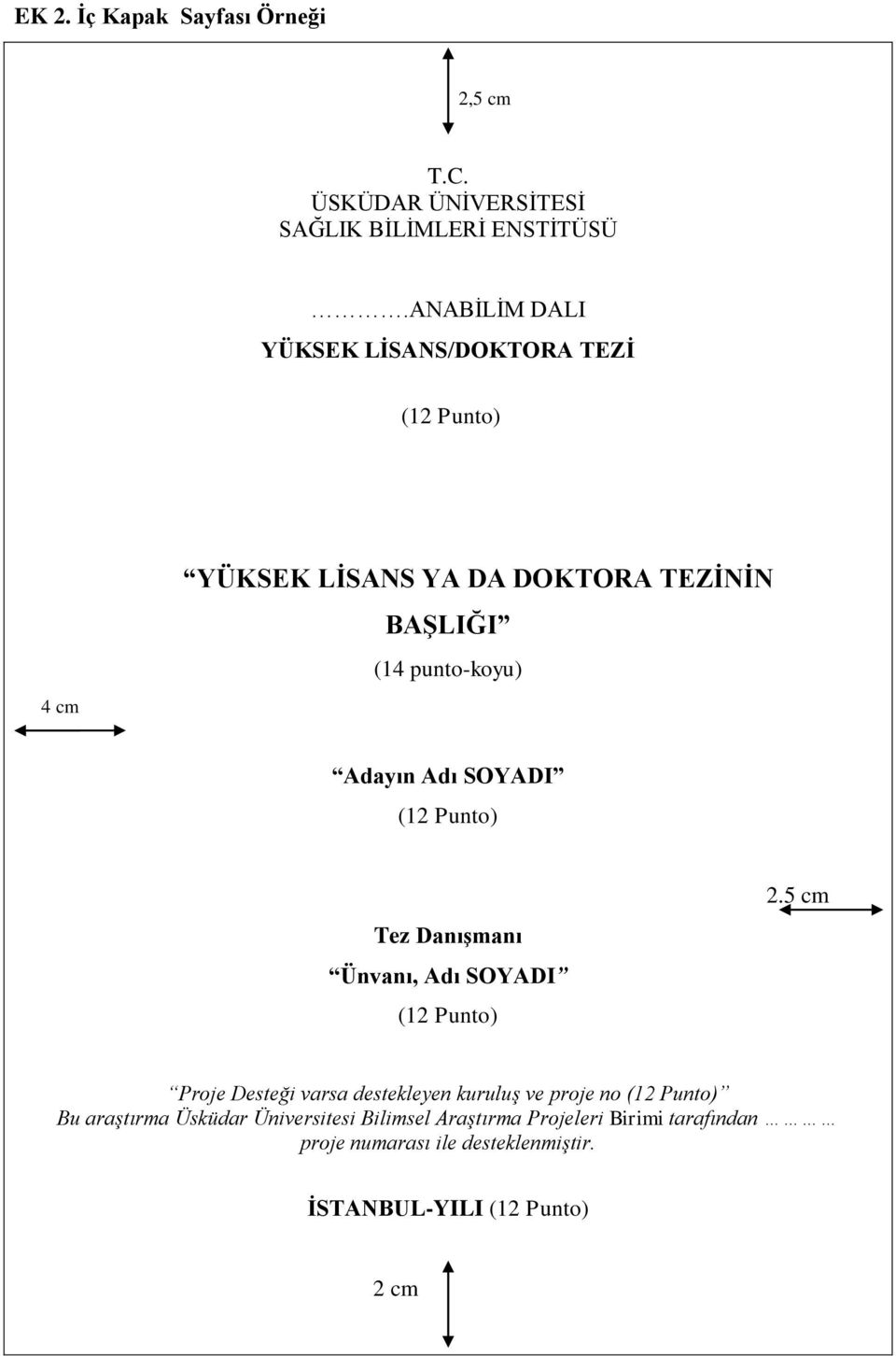 Adı SOYADI (12 Punto) Tez Danışmanı Ünvanı, Adı SOYADI (12 Punto) 2.