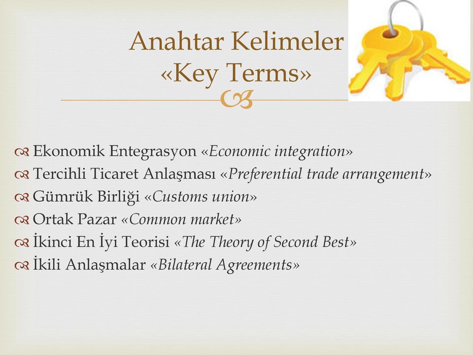 arrangement» Gümrük Birliği «Customs union» Ortak Pazar «Common