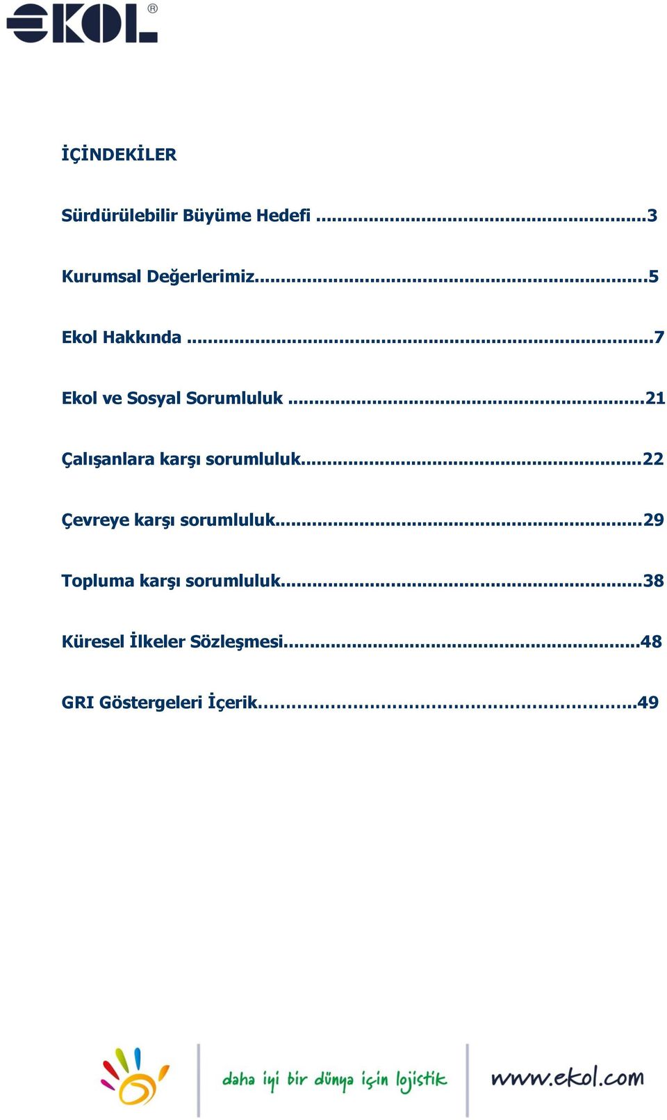 ..21 Çalışanlara karşı sorumluluk...22 Çevreye karşı sorumluluk.