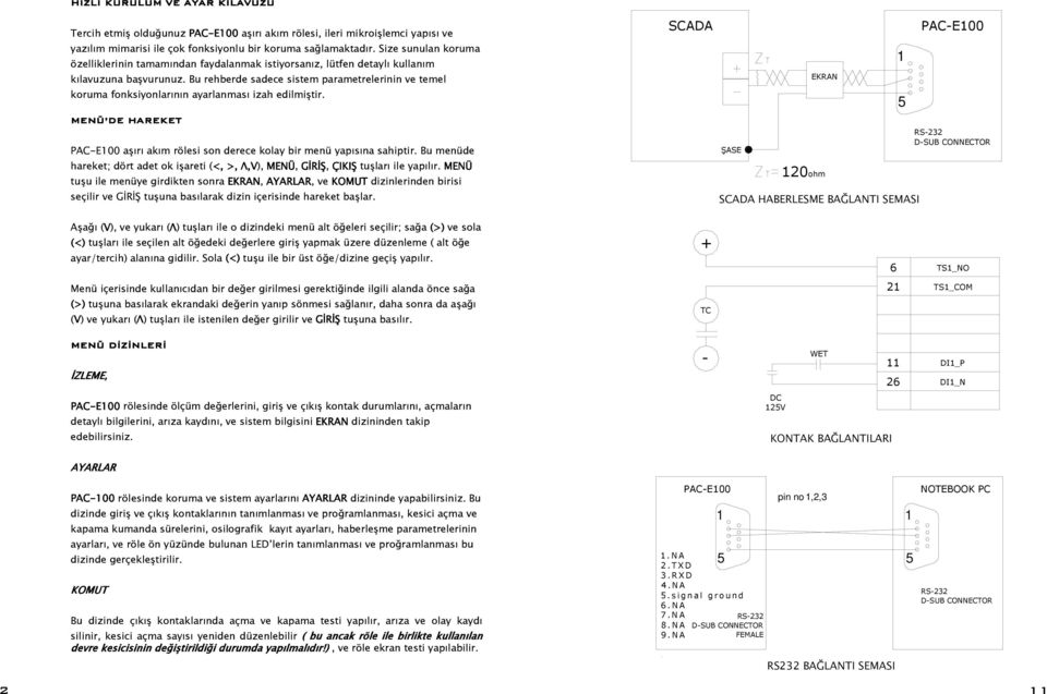 Bu rehberde sadece sistem parametrelerinin ve temel koruma fonksiyonlarının ayarlanması izah edilmiştir. MENÜ DE HAREKET PAC-E00 aşırı akım rölesi son derece kolay bir menü yapısına sahiptir.