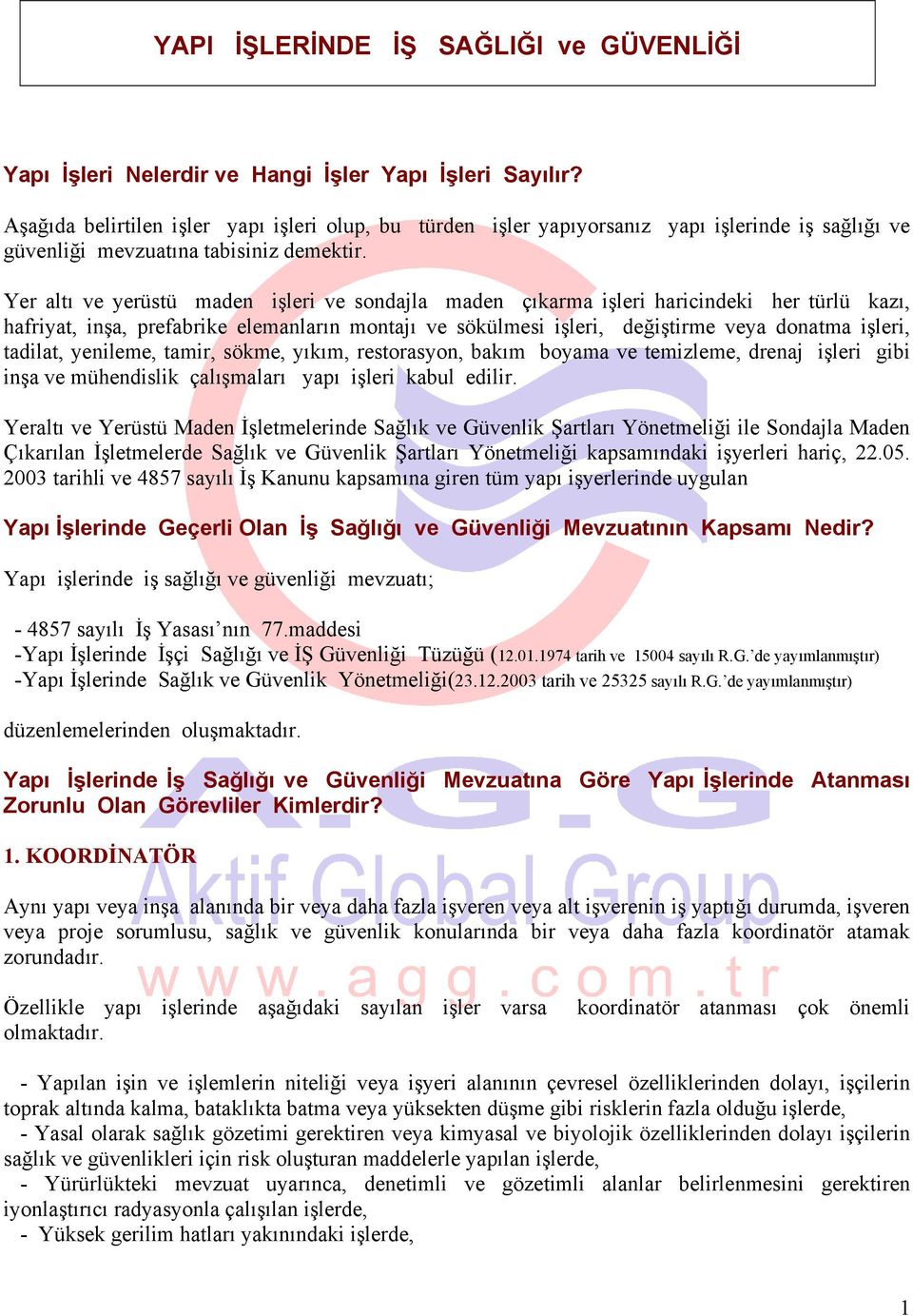 Yer altı ve yerüstü maden işleri ve sondajla maden çıkarma işleri haricindeki her türlü kazı, hafriyat, inşa, prefabrike elemanların montajı ve sökülmesi işleri, değiştirme veya donatma işleri,