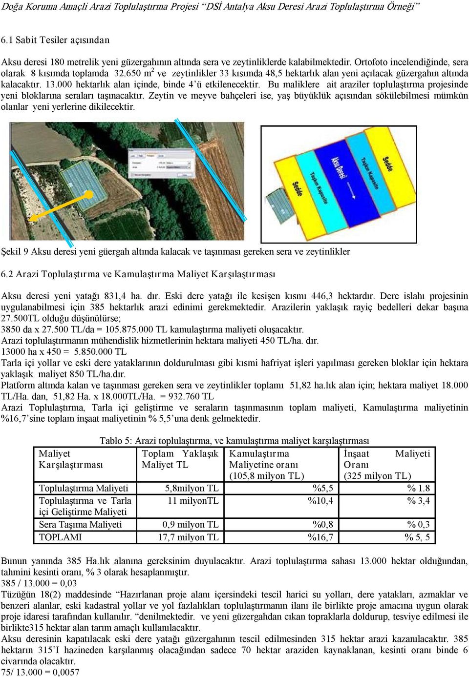 650 m 2 ve zeytinlikler 33 kısımda 48,5 hektarlık alan yeni açılacak güzergahın altında kalacaktır. 13.000 hektarlık alan içinde, binde 4 ü etkilenecektir.