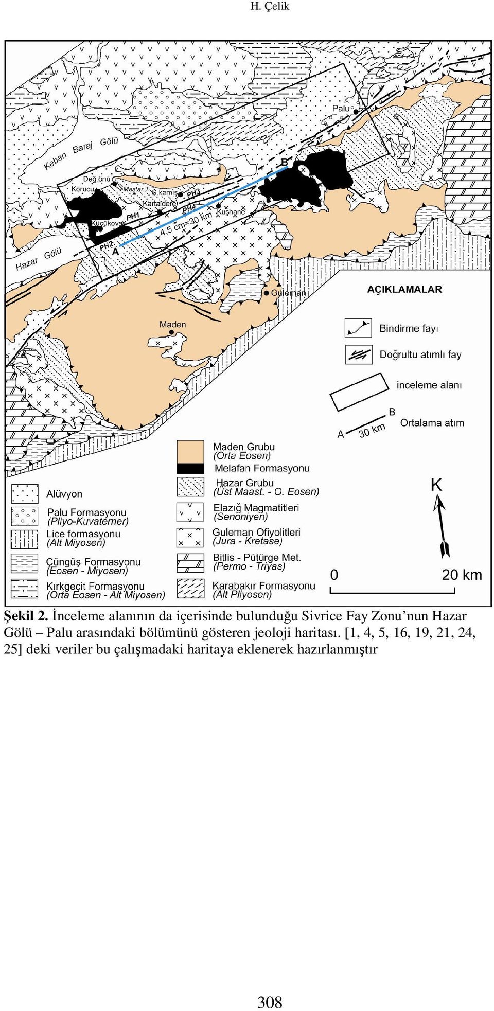 nun Hazar Gölü Palu arasındaki bölümünü gösteren jeoloji