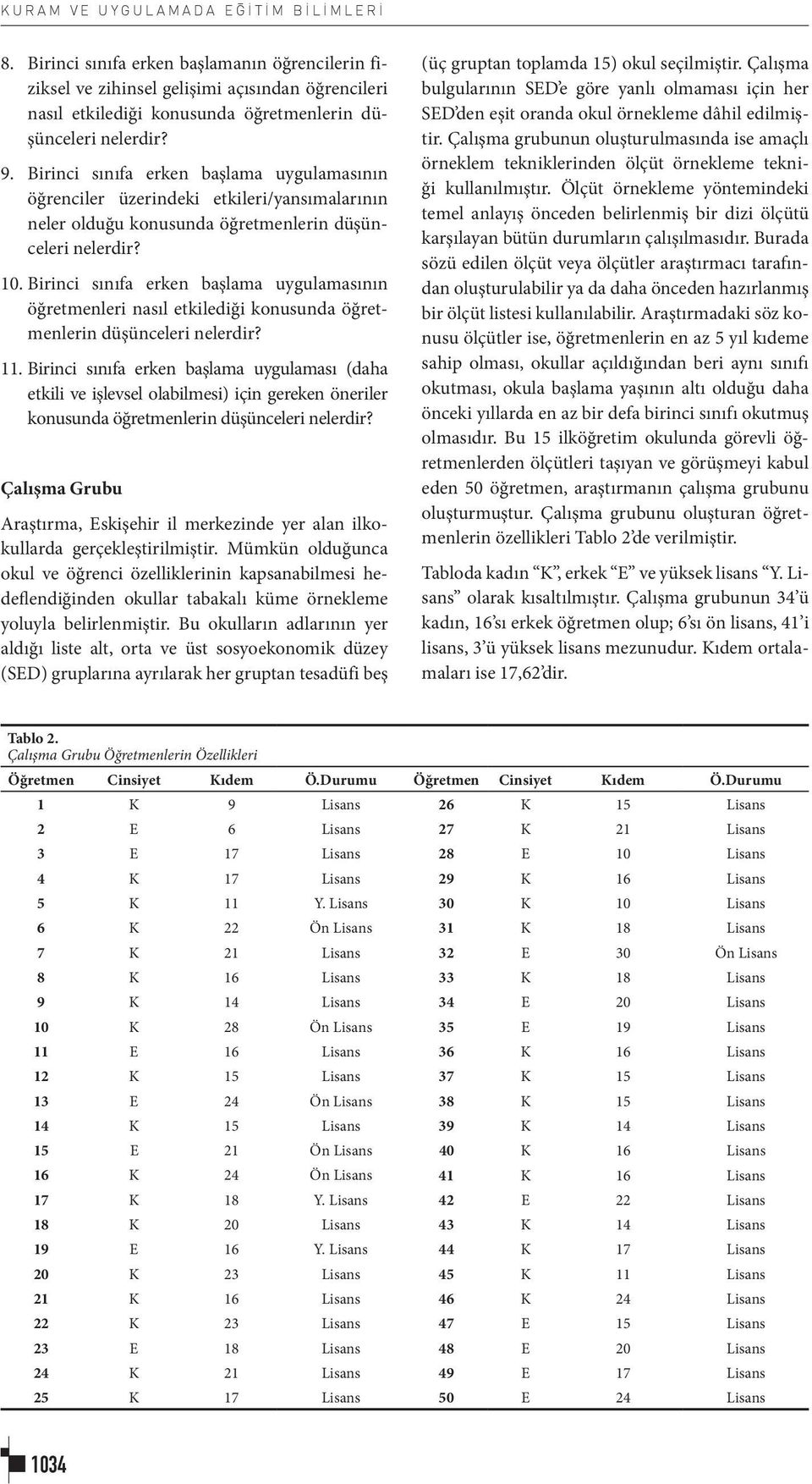 Birinci sınıfa erken başlama uygulamasının öğretmenleri nasıl etkilediği konusunda öğretmenlerin düşünceleri nelerdir? 11.