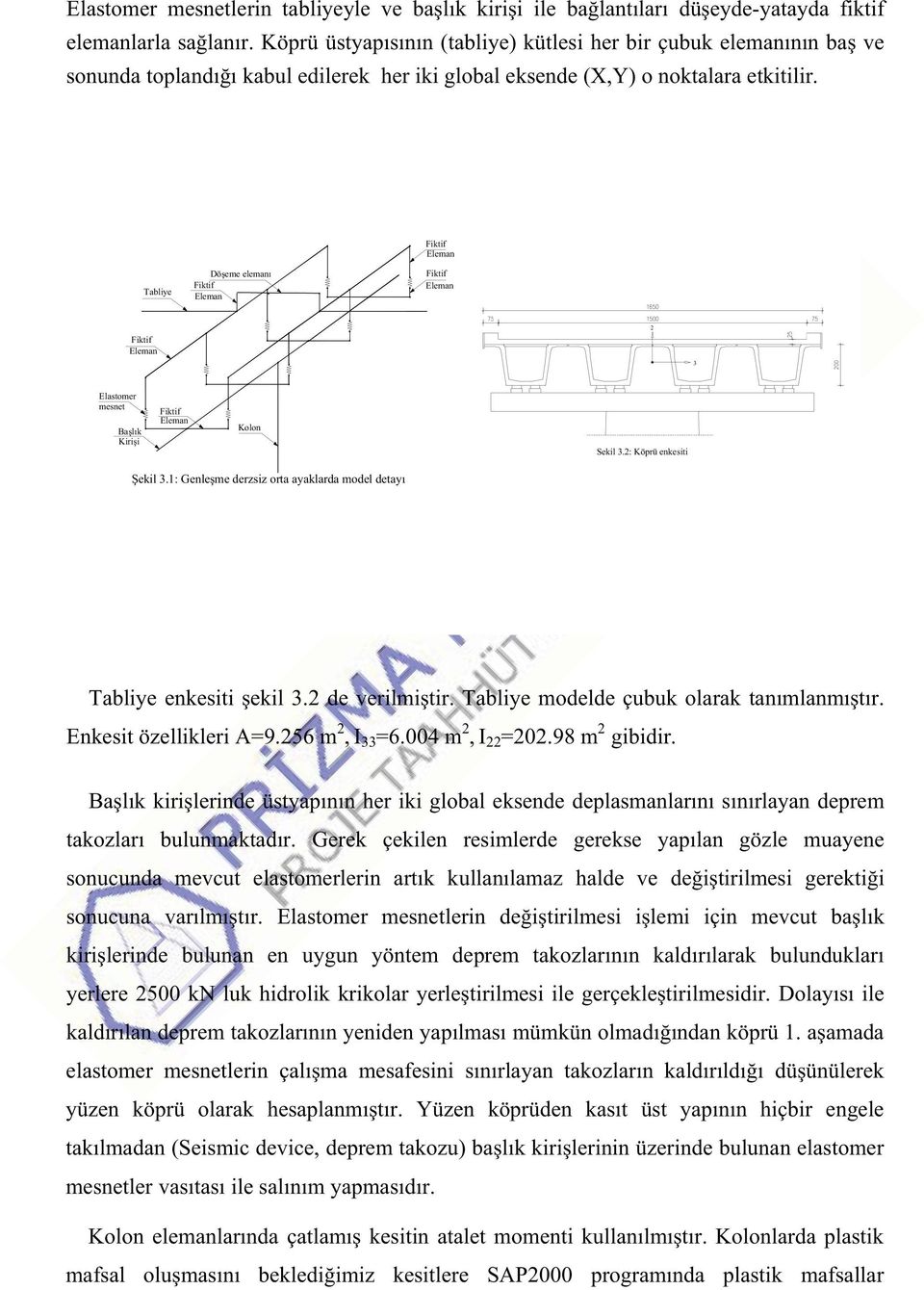 Fiktif Eleman Tabliye Döeme elemanı Fiktif Eleman Fiktif Eleman Fiktif Eleman 2 3 Elastomer mesnet Balık Kirii Fiktif Eleman Kolon Sekil 3.2: Köprü enkesiti ekil 3.