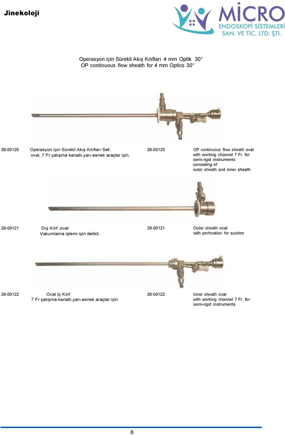 for semi-rigid instruments consisting of outer sheath and inner sheath 26-00121 Dış Kılıf,oval Vakumlama işlemi için delikli, 26-00121 Outer sheath