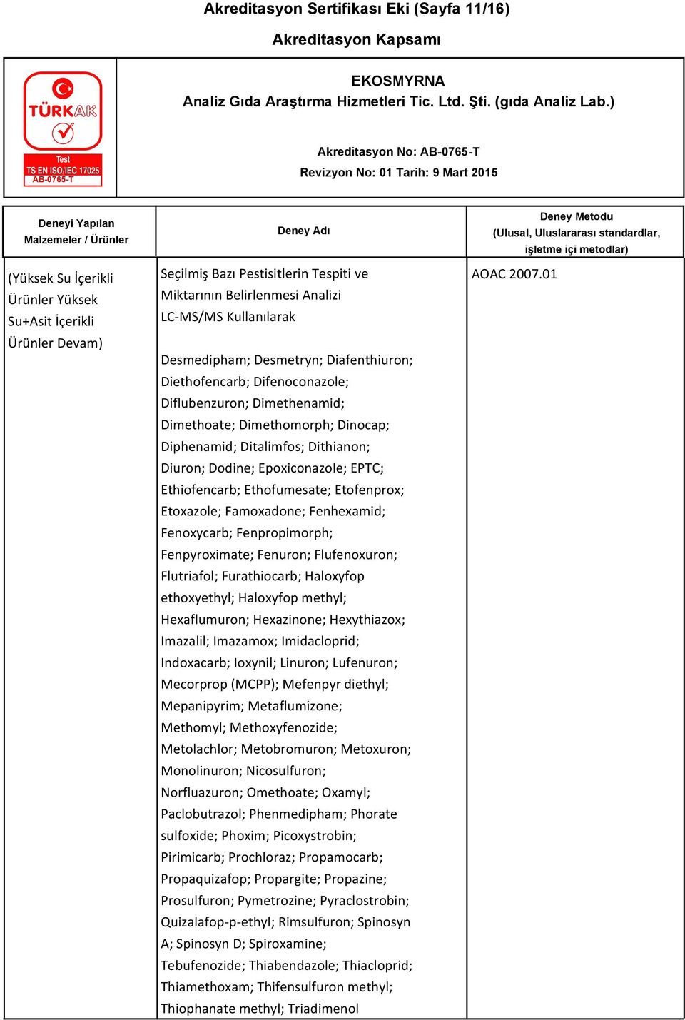 Etoxazole; Famoxadone; Fenhexamid; Fenoxycarb; Fenpropimorph; Fenpyroximate; Fenuron; Flufenoxuron; Flutriafol; Furathiocarb; Haloxyfop ethoxyethyl; Haloxyfop methyl; Hexaflumuron; Hexazinone;