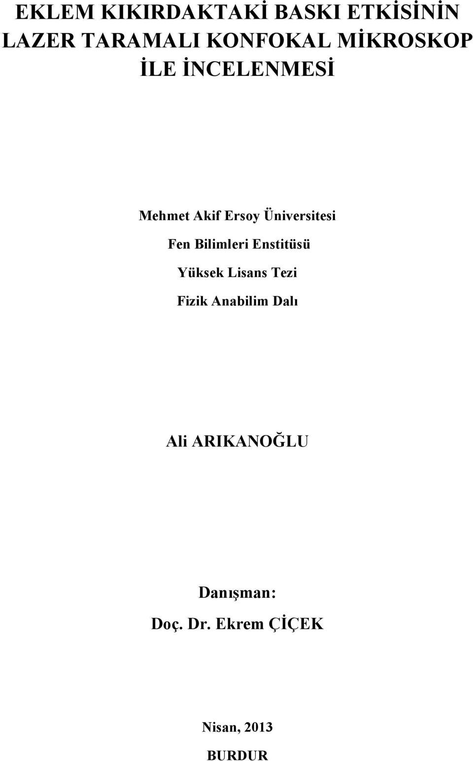 Bilimleri Enstitüsü Yüksek Lisans Tezi Fizik Anabilim Dalı