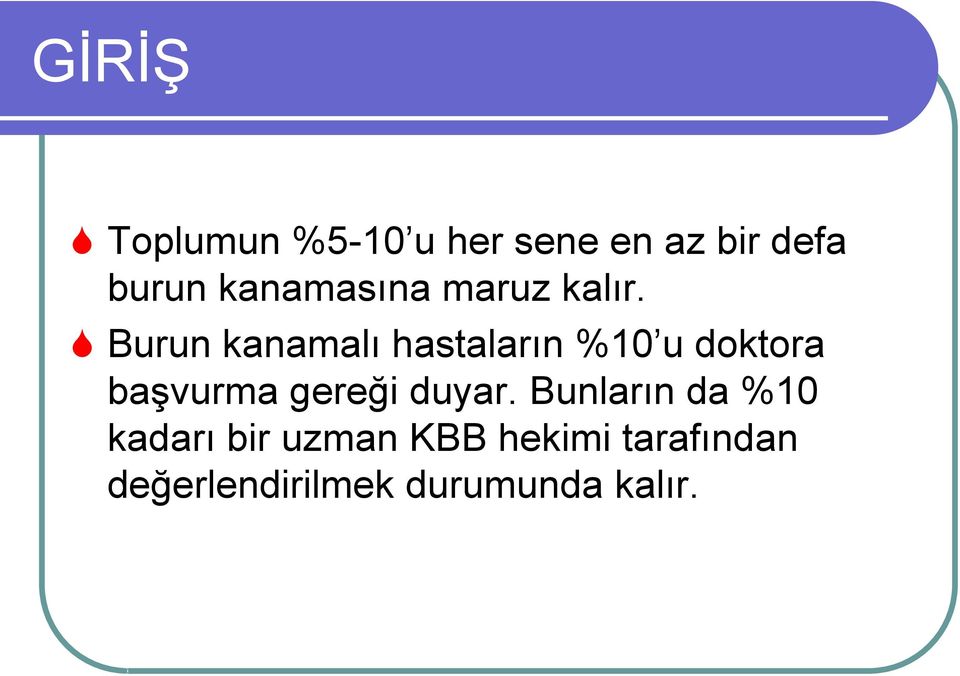 Burun kanamalı hastaların %10 u doktora başvurma gereği