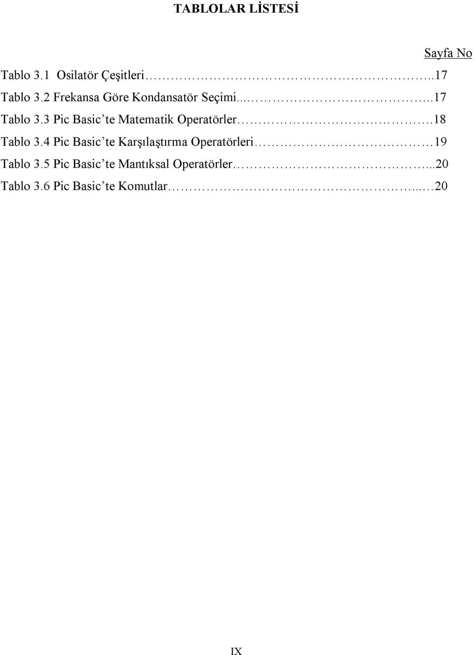 3 Pic Basic te Matematik Operatörler.18 Tablo 3.