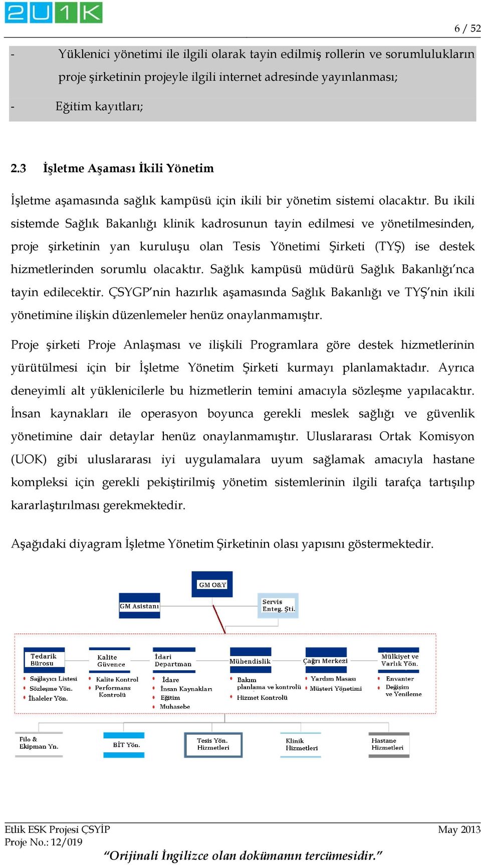 Bu ikili sistemde Sağlık Bakanlığı klinik kadrosunun tayin edilmesi ve yönetilmesinden, proje şirketinin yan kuruluşu olan Tesis Yönetimi Şirketi (TYŞ) ise destek hizmetlerinden sorumlu olacaktır.