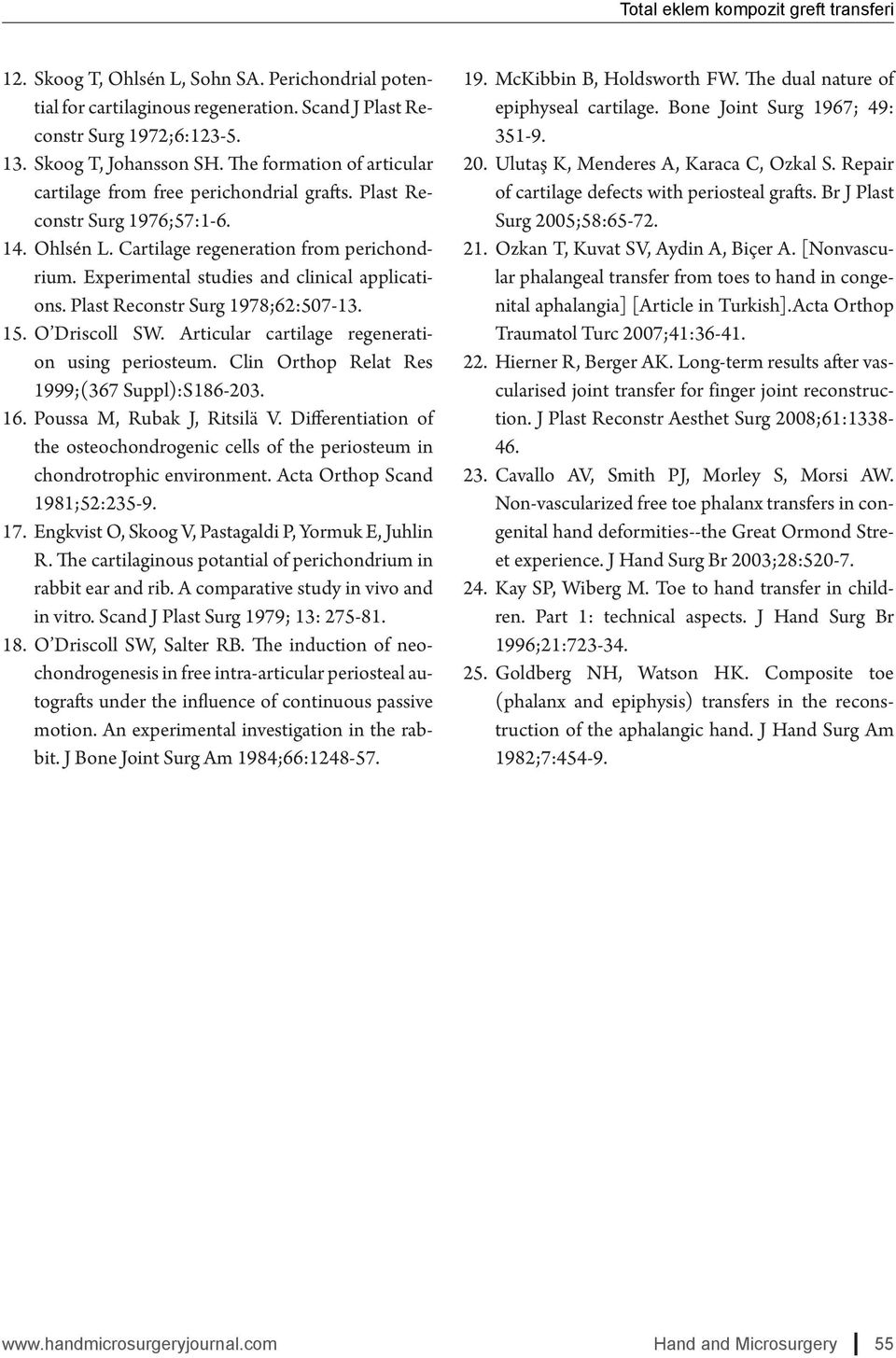 Experimental studies and clinical applications. Plast Reconstr Surg 1978;62:507-13. 15. O Driscoll SW. Articular cartilage regeneration using periosteum.