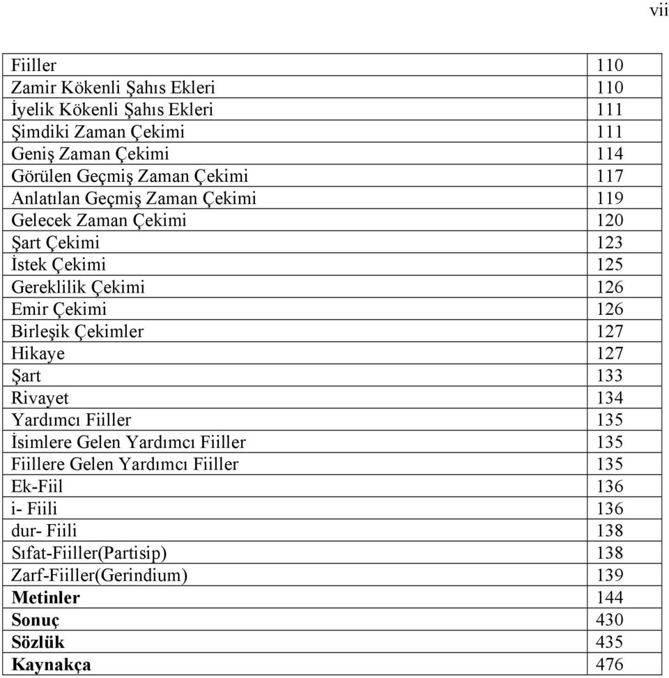 Birleşik Çekimler 127 Hikaye 127 Şart 133 Rivayet 134 Yardımcı Fiiller 135 İsimlere Gelen Yardımcı Fiiller 135 Fiillere Gelen Yardımcı Fiiller