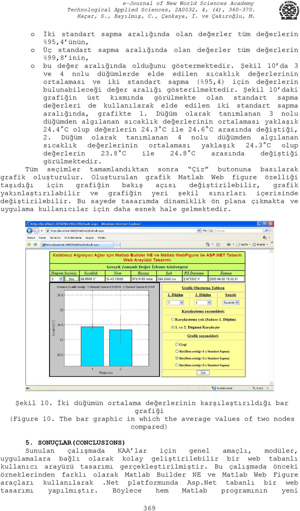 Şekil 10 daki grafiğin üst kısmında görülmekte olan standart sapma değerleri de kullanılarak elde edilen iki standart sapma aralığında, grafikte 1.