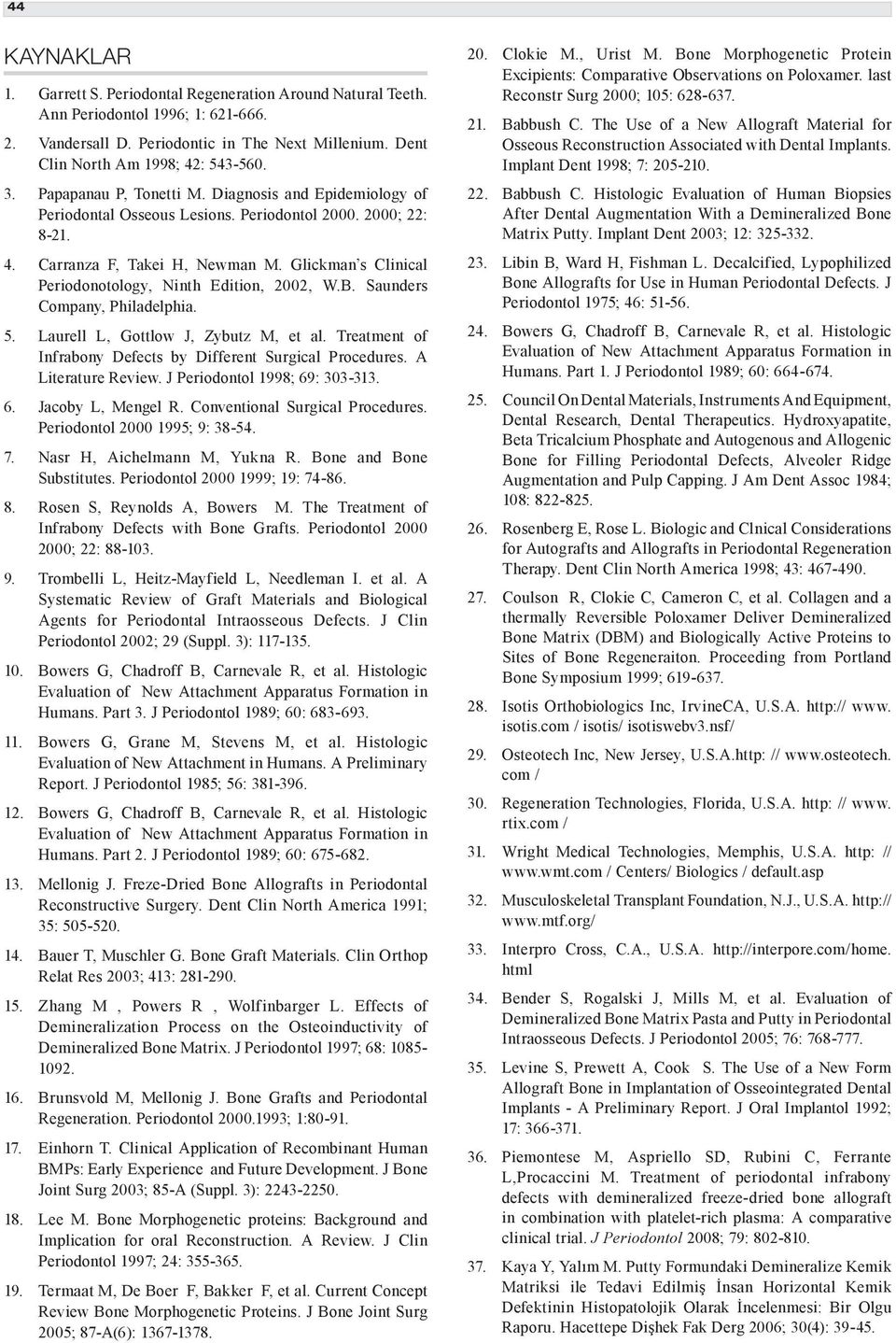 Glickman s Clinical Periodonotology, Ninth Edition, 2002, W.B. Saunders Company, Philadelphia. 5. Laurell L, Gottlow J, Zybutz M, et al.